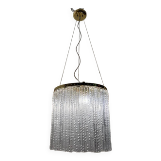 Lampe suspendue en laiton et tige de verre de Murano, années 1980