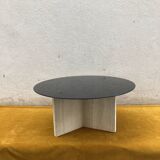Travertine and glass coffee table