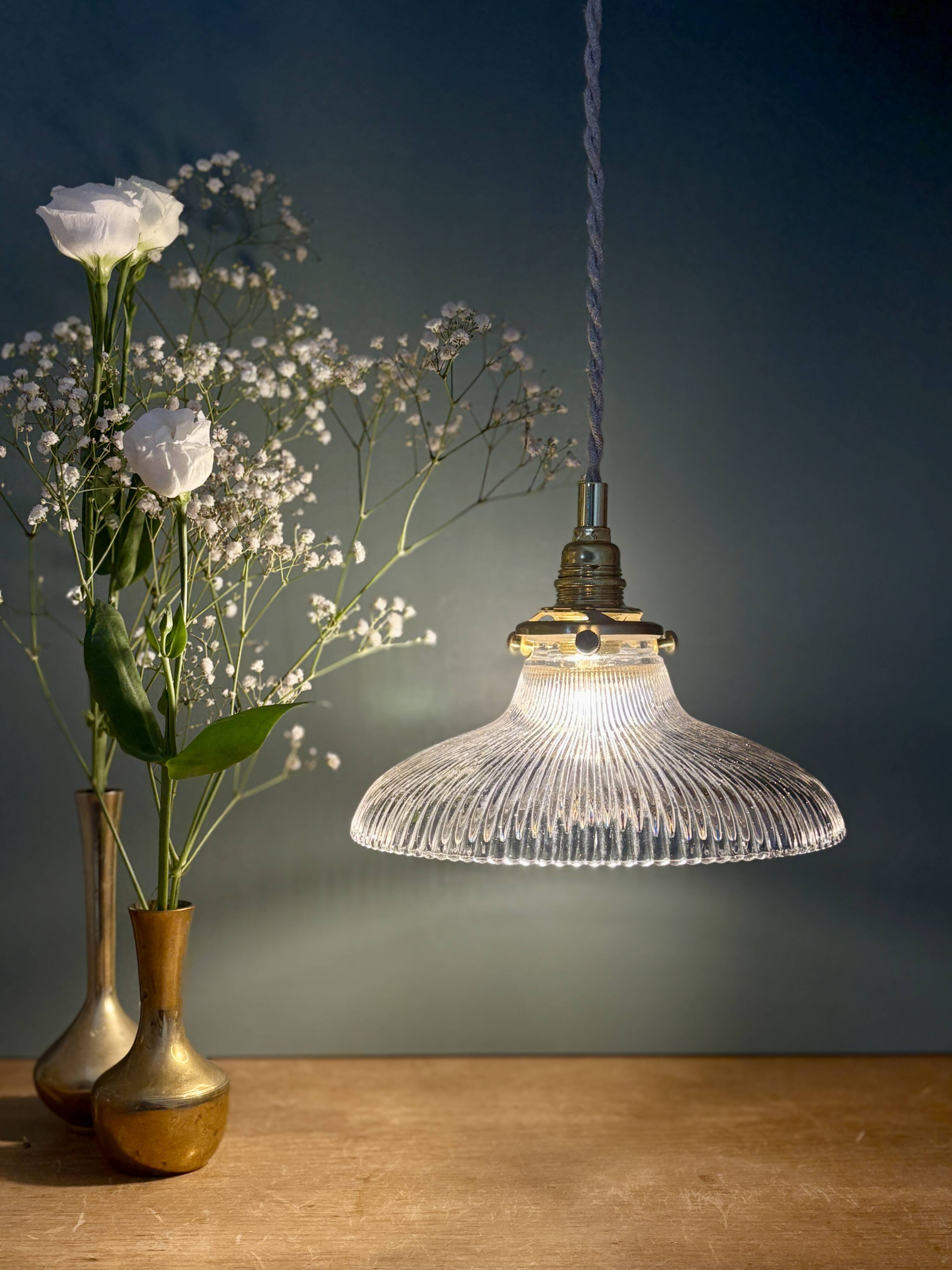 Vintage holophane glass lampshade pendant light