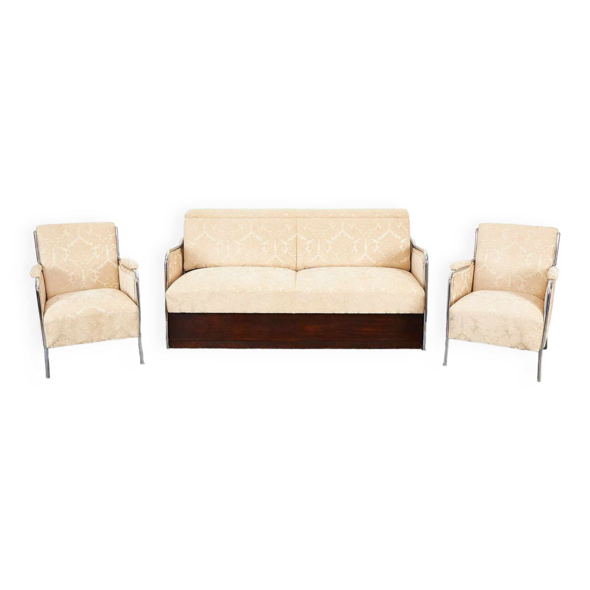 Milieu du siècle. Lit convertible et fauteuils de style Bauhaus par József Peresztegi, Hongrie des années 1950