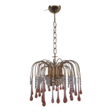 Lustre en cascade de grande taille en verre de Murano rose