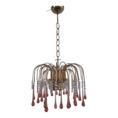 Lustre en cascade de grande taille en verre de Murano rose