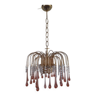 Lustre en cascade de grande taille en verre de Murano rose