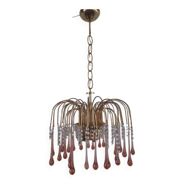 Lustre en cascade de grande taille en verre de Murano rose
