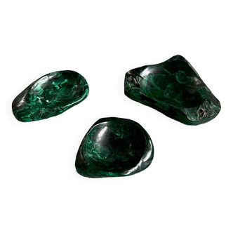 Set of three malachite ashtrays