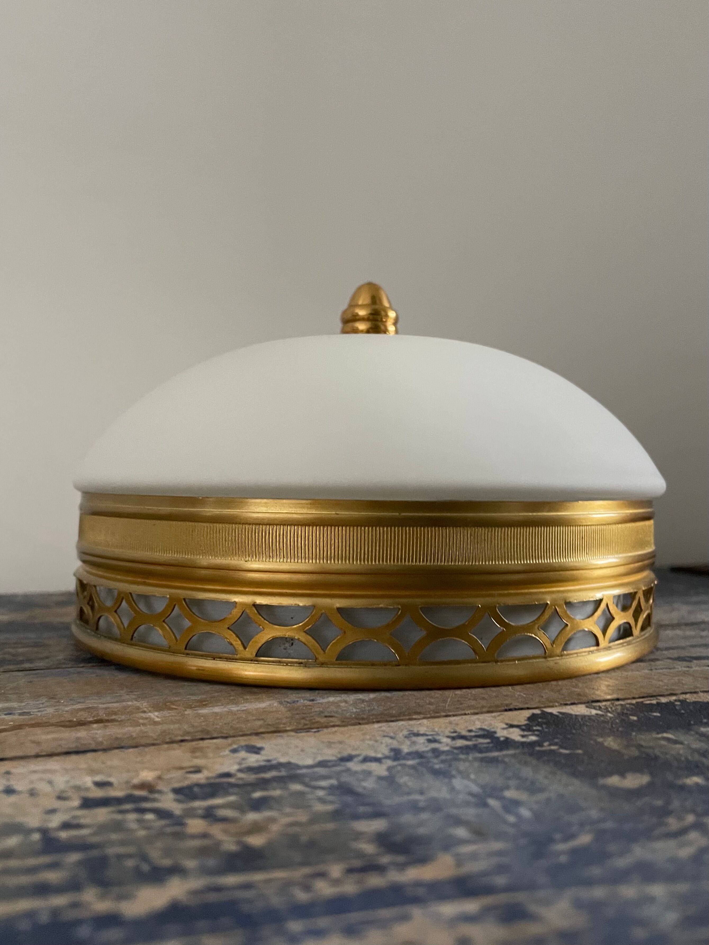 Art deco wall lamp or ceiling lamp in brass and white opaline