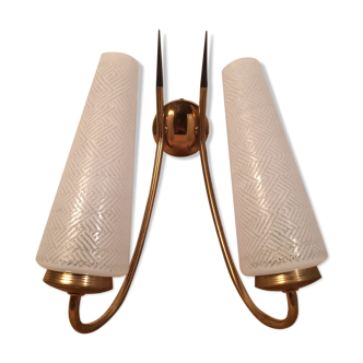 Double Arlus 50s wall lamp, brass and glass