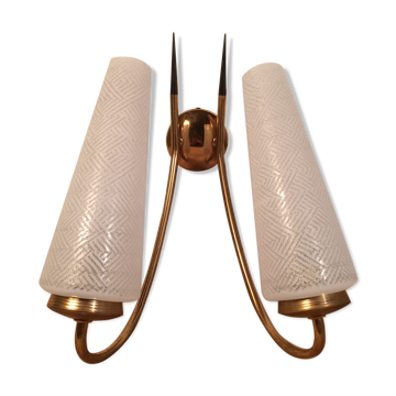 Applique double Arlus années 50, laiton et verre