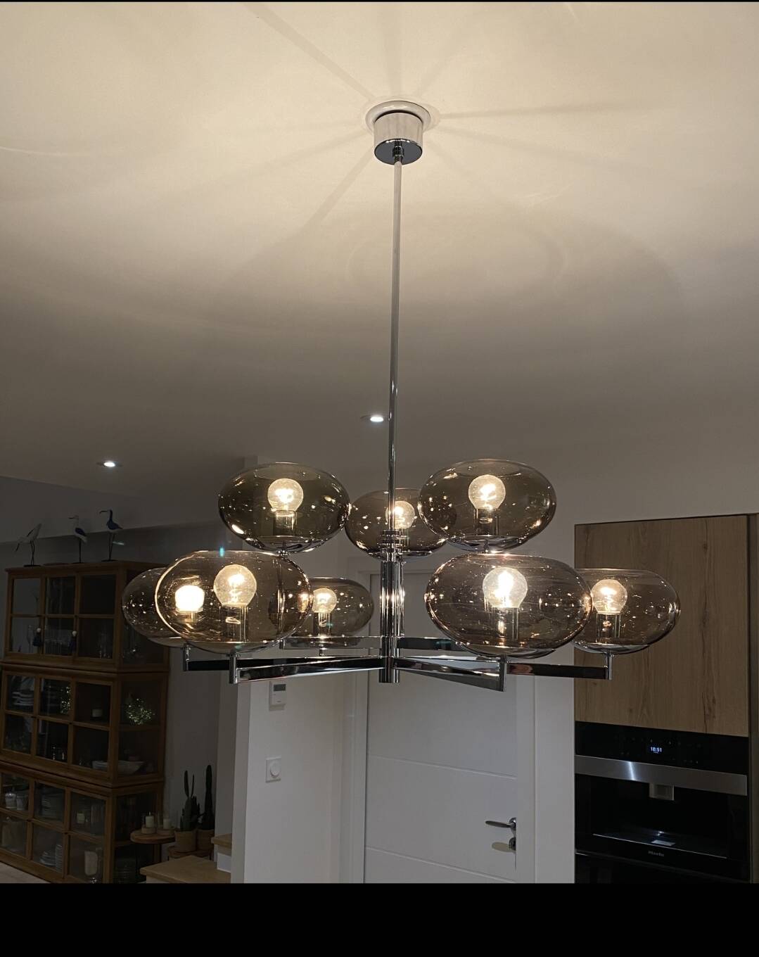 Very rare - Sciolari 9-light chrome and smoked glass chandelier - 1970s - Vintage