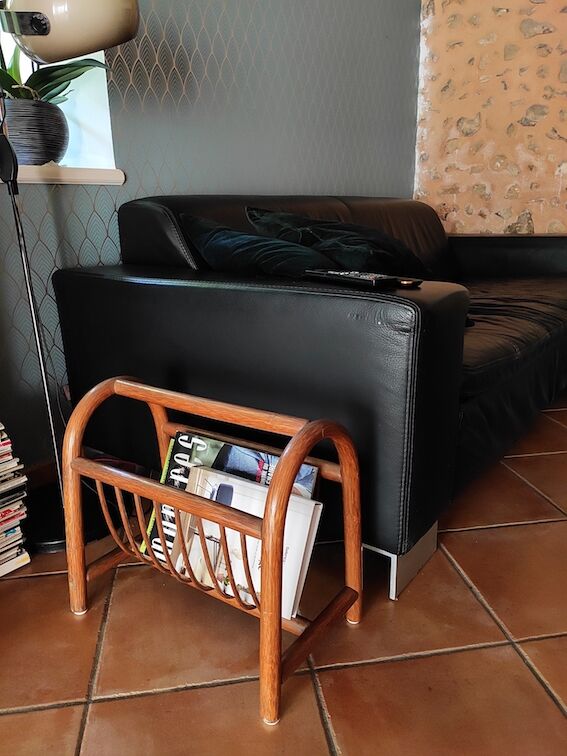 Vintage rattan magazine holder, 60s/70s