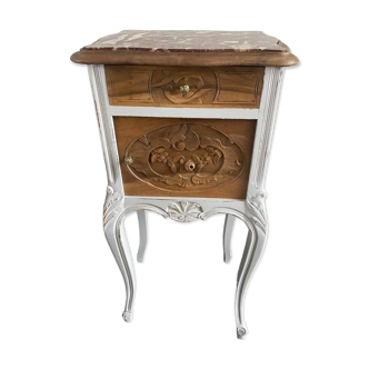 Guéridon, meuble d’appoint ancien relooké gris et bois