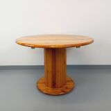 Vintage Scandinavian round pine dining table from the 60s 70s