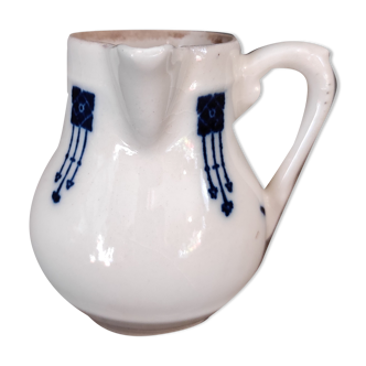 Art Deco French milk jug in white and blue