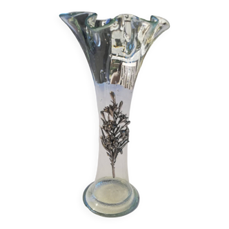 Old vase in glass and silver metal