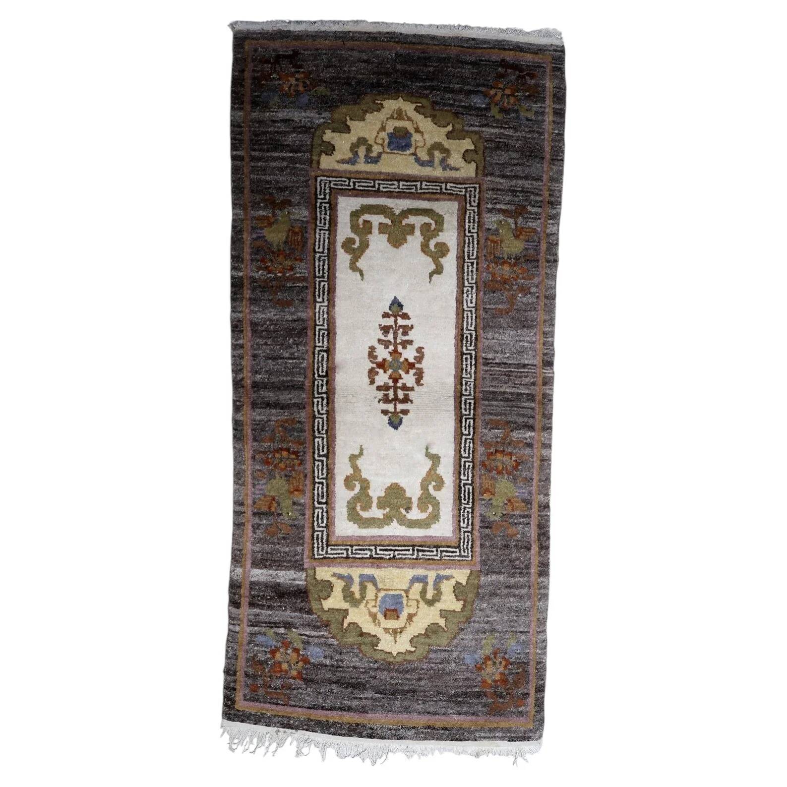 Vintage Tibetan Art Deco Khaden rug 95cm x 202cm 1960s