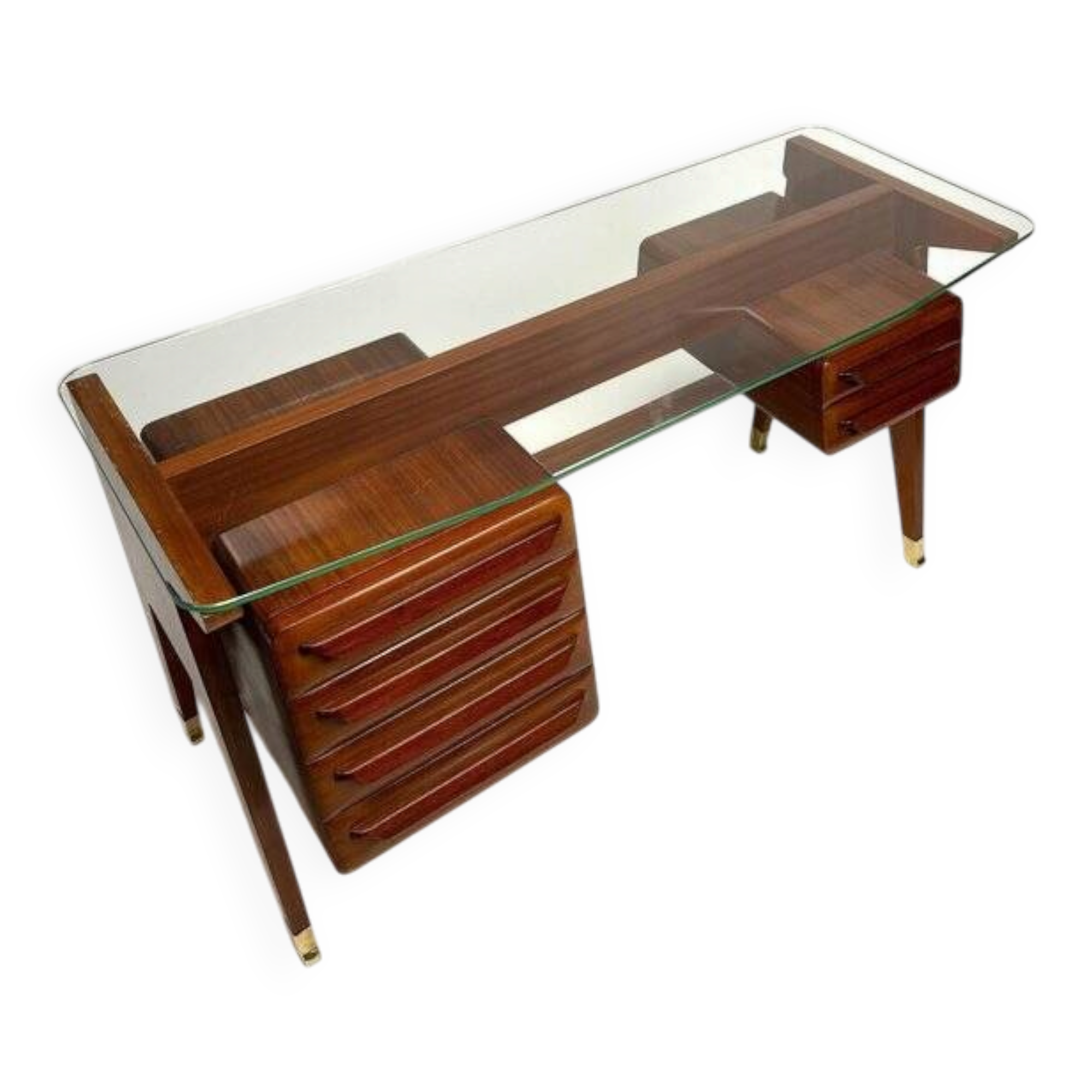 Wood and Brass Desk attributed to Vittorio Dassi, Italy, 1950s