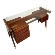 Wood and Brass Desk attributed to Vittorio Dassi, Italy, 1950s
