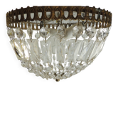 Antique crystal ceiling chandelier, Empire style, patinated gilt metal – pendant light