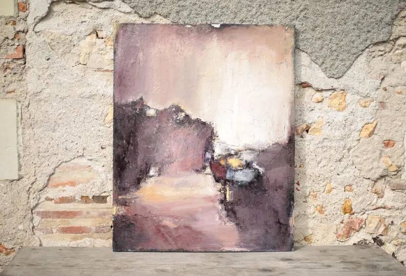 Oil on canvas signed Monique Humbert, abstract composition, wall painting, interior decoration.