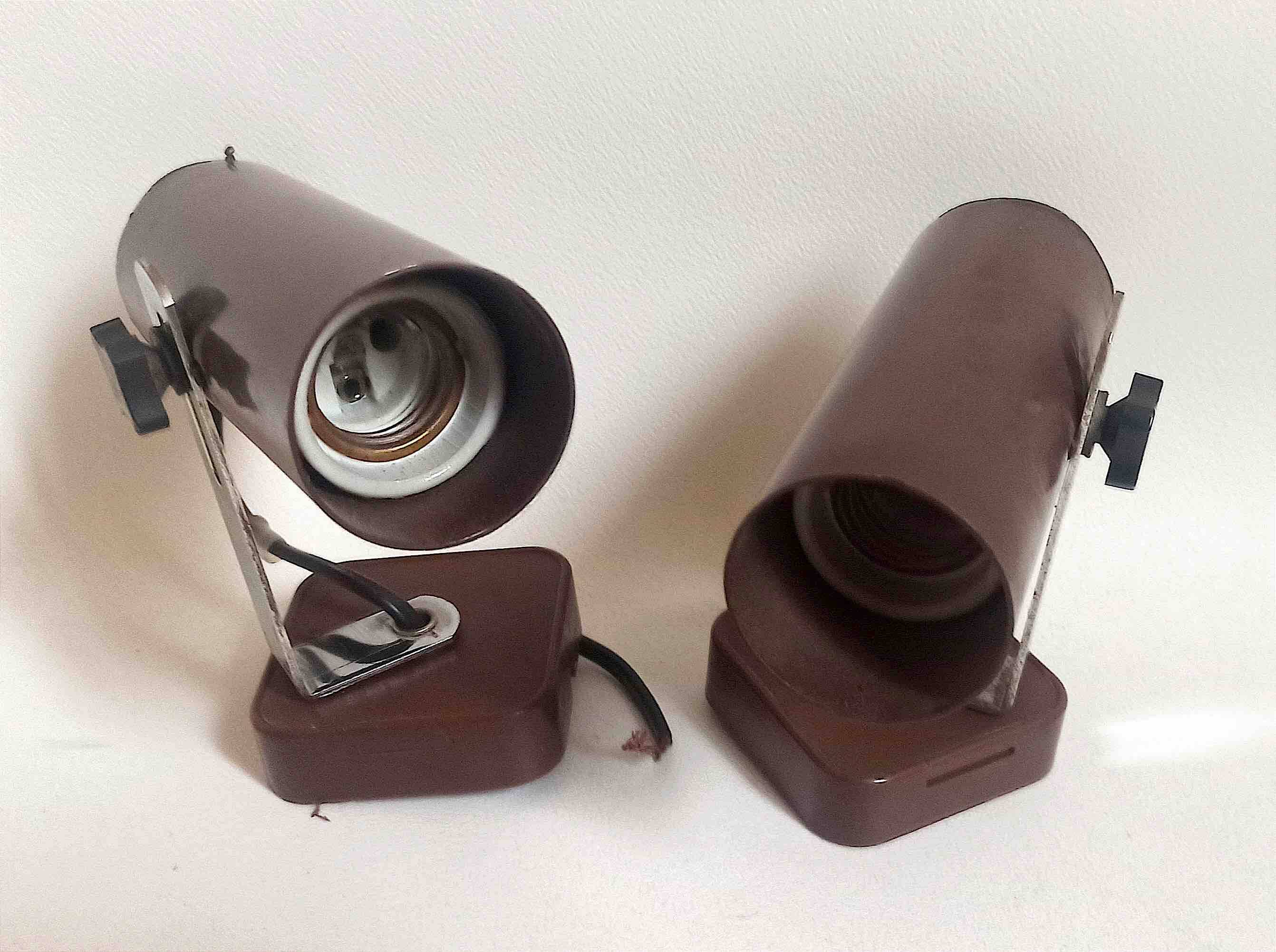 Pair of 70s dark brown adjustable wall lights