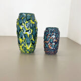 set of 2 Rare Super Color Crusty Fat Lava Vases by Scheurich, Germany WGP, 1970s