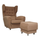 Beige wingback armchair and TVAR footrest, former Czechoslovakia.