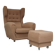 Beige wingback armchair and TVAR footrest, former Czechoslovakia.