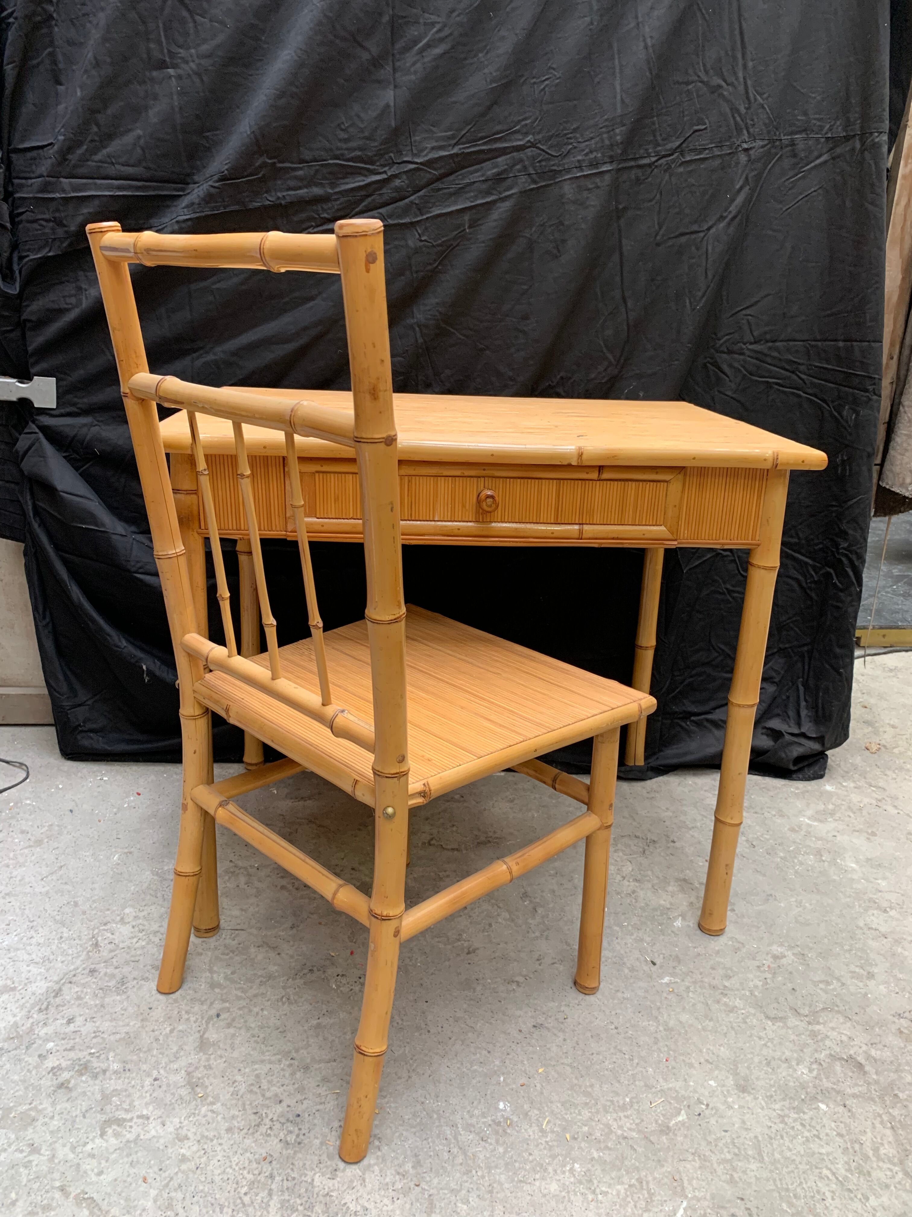 Desk and its vintage bamboo chair