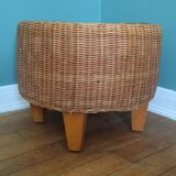 Vintage braided rattan pouf