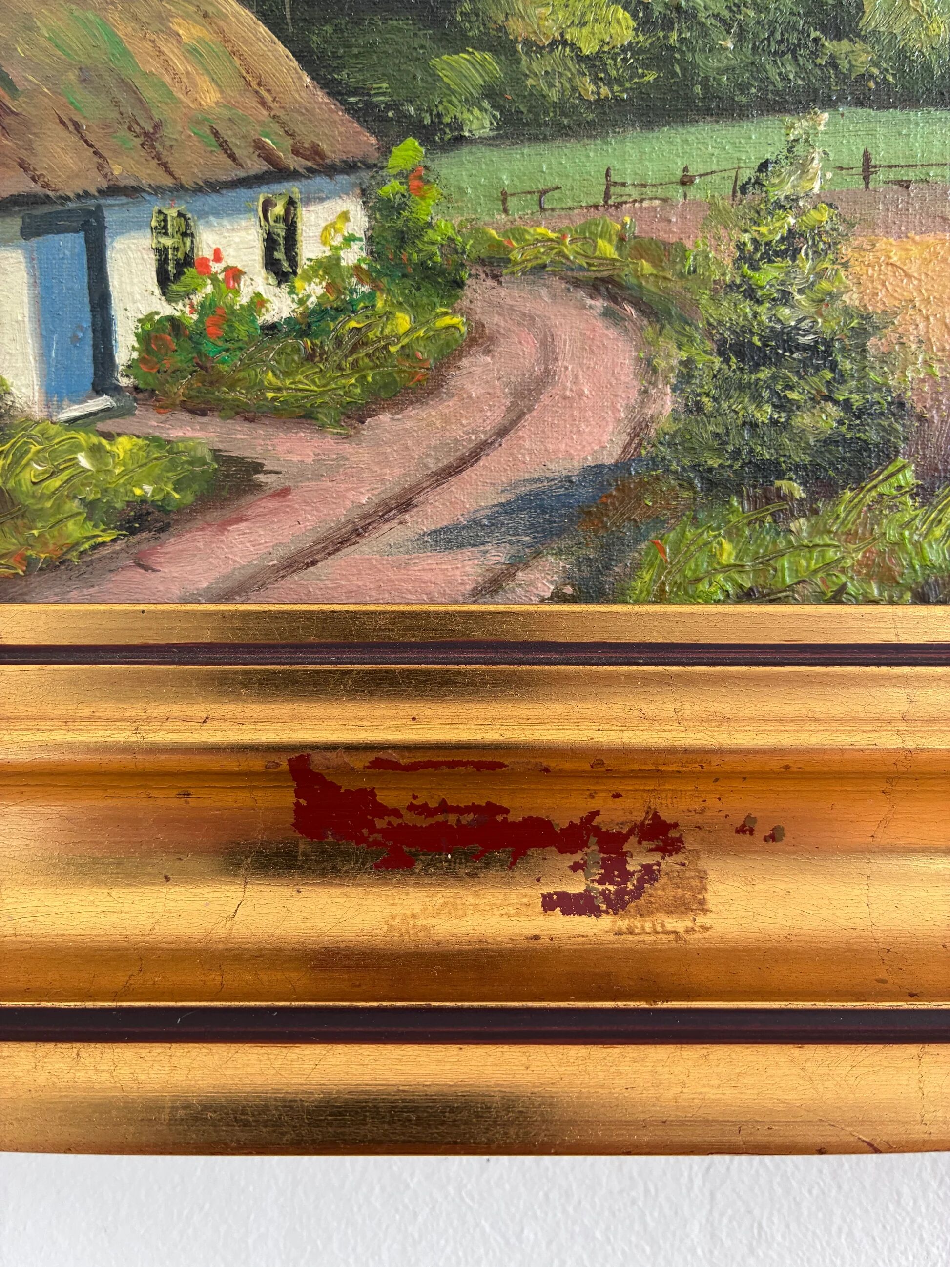 Vintage original cottage landscape oil painting