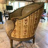 Canapé corbeille de style Louis XVI, bois laqué gris/vert vers 1900
