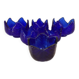Six cobalt blue interlocking candle holders