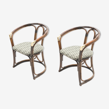 Paire de fauteuils bambou laiton début 1960