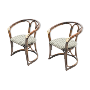 Paire de fauteuils bambou laiton