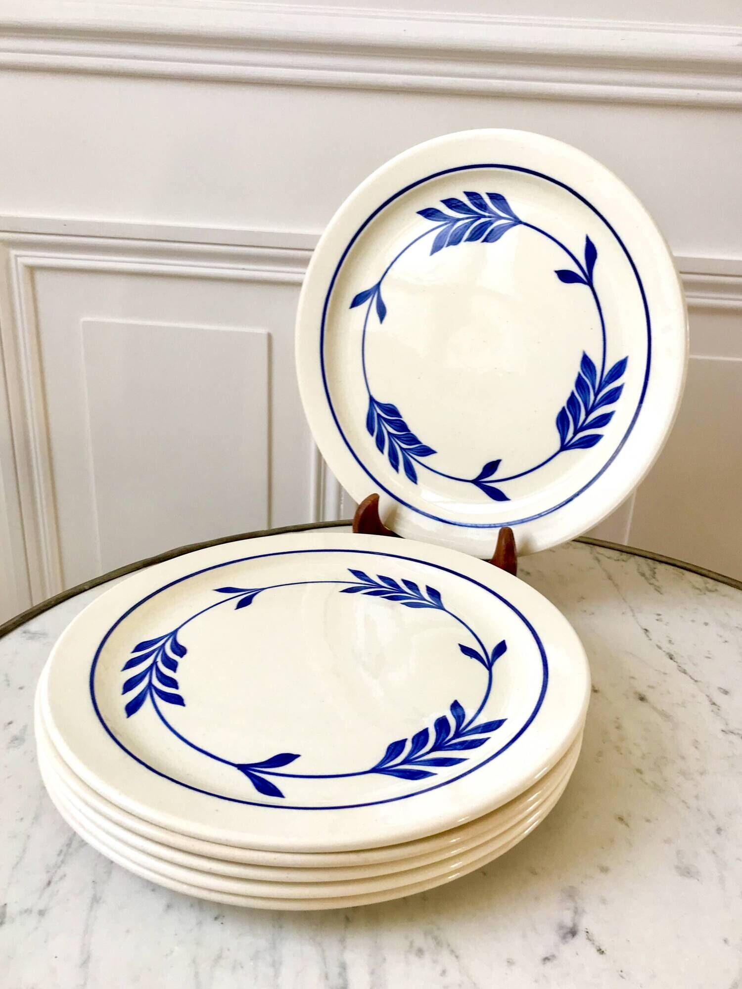 set of 6 flat plates in Terre de Fer Salins Jenny model early 20th century