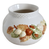Vintage autumnal earthenware barbotine cachepot with hazelnut patterns