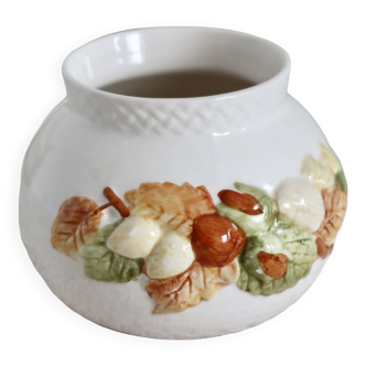 Cache pot automnal vintage faience barbotine motifs noisettes