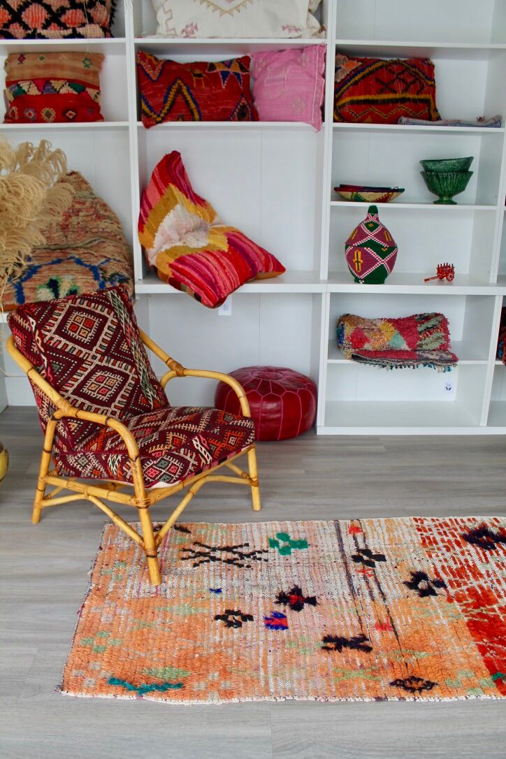 Set of 2 vintage armchairs 90s bamboo, with kilim cushions handmade on mesu