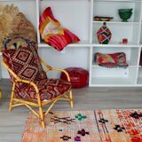 Set of 2 vintage armchairs 90s bamboo, with kilim cushions handmade on mesu