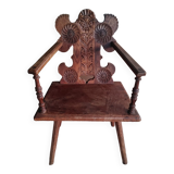 Ancienne chaise a accoudoirs/fauteuil en chêne sculpté- Art populaire fin du XIXe siècle
