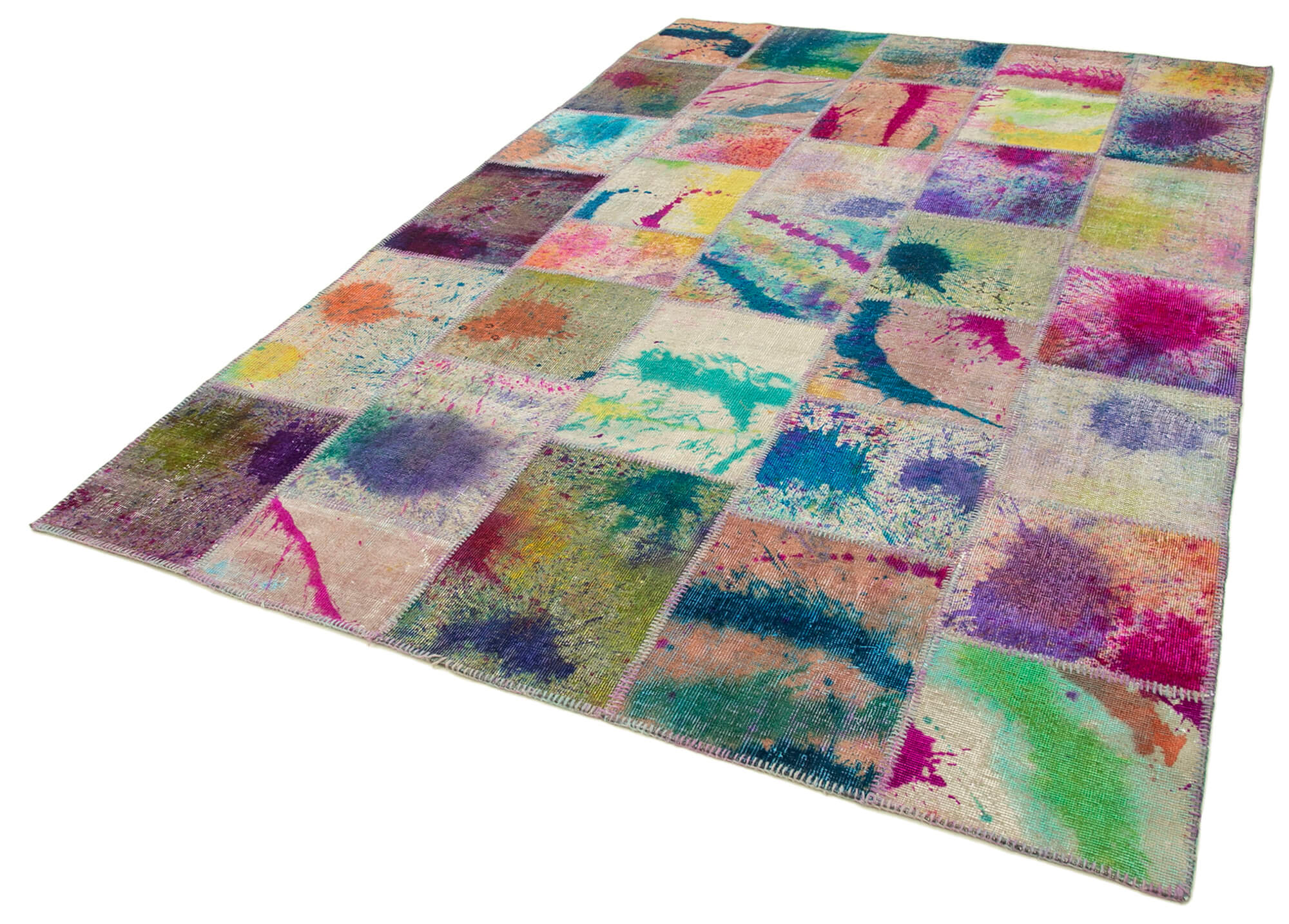 Handwoven Oriental Overdyed 198 cm x 302 cm Multicolor Patchwork Rug