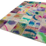 Handwoven Oriental Overdyed 198 cm x 302 cm Multicolor Patchwork Rug