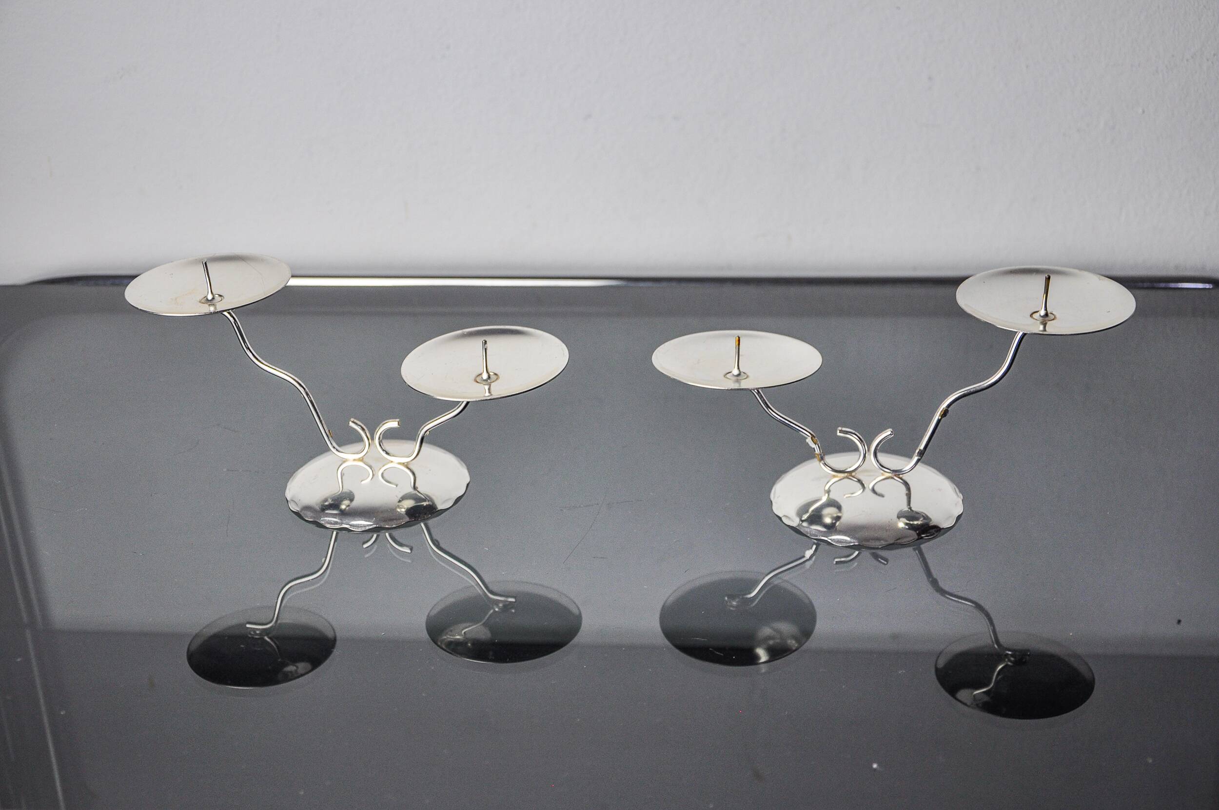 Pair of art deco 2-flame candlesticks, Spain, 1980