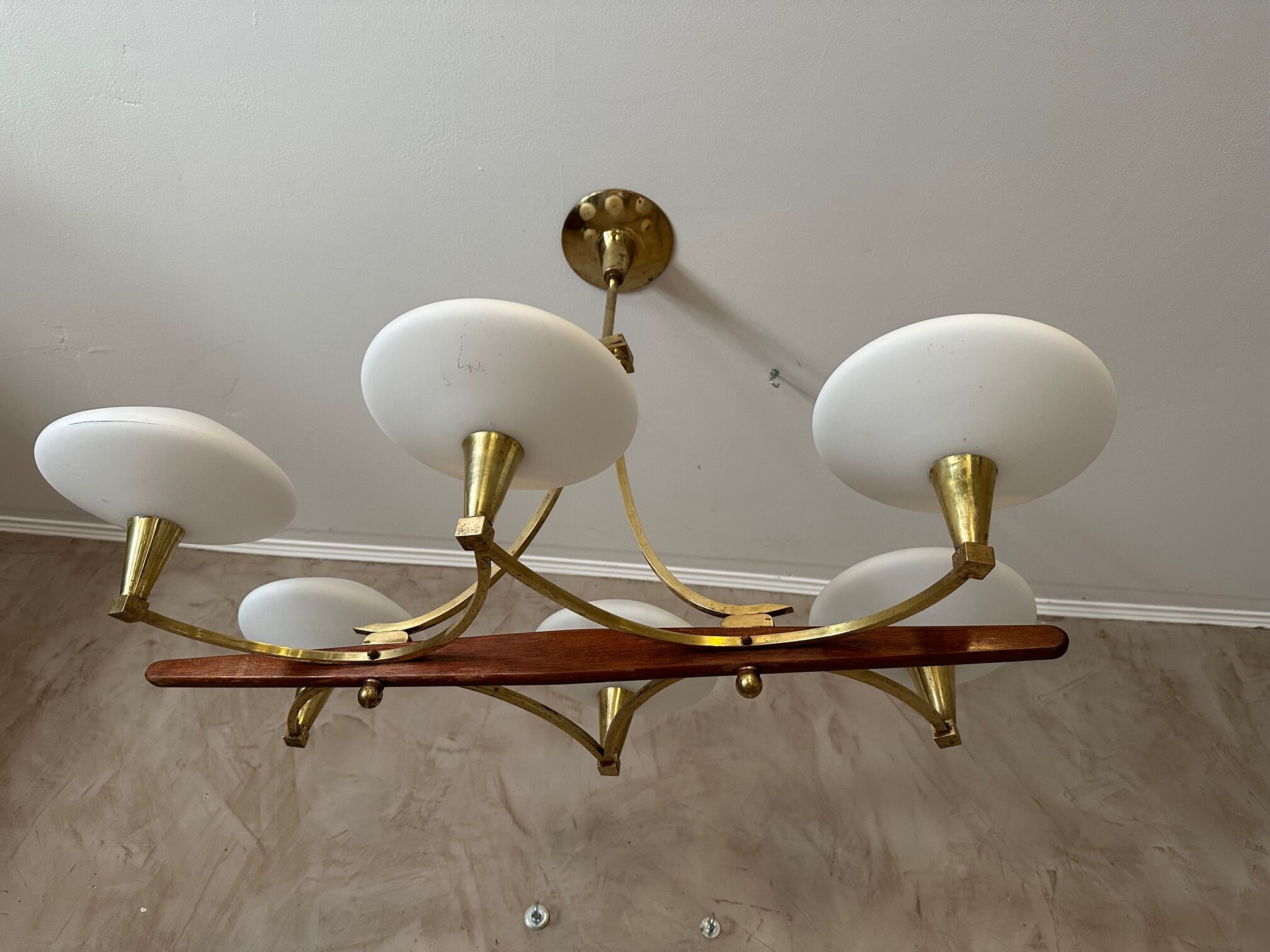 Vintage brass and opaline chandelier