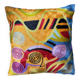 Housse de coussin brodée main en soie, art moderne, motif spirales
