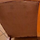 Pair of Art Deco armchairs in curved wood and brown leather – 1930s