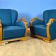 Fauteuil lounge de milieu de siècle en laine bleue et chêne