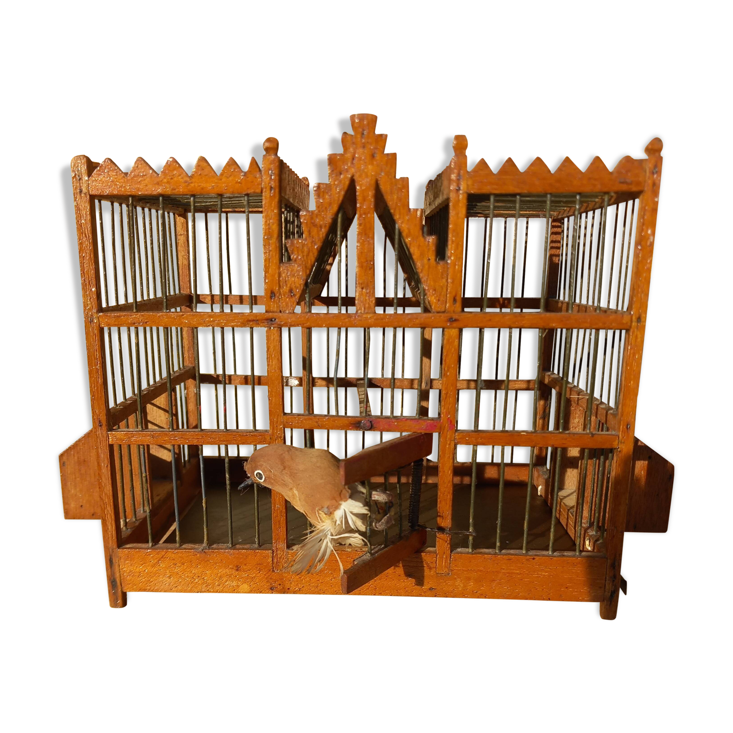 Small wood and metal bird cage and its fabric piou piou