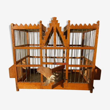 Petite cage à oiseaux bois et métal et son piou piou en tissu