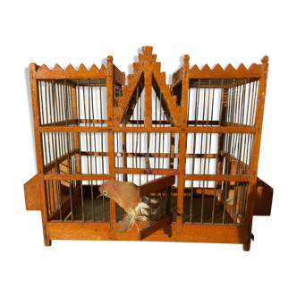 Small wood and metal bird cage and its fabric piou piou